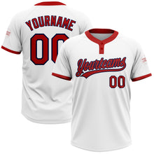Load image into Gallery viewer, Custom White Red-Navy Two-Button Unisex Softball Jersey