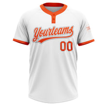 Load image into Gallery viewer, Custom White Orange-Gray Two-Button Unisex Softball Jersey