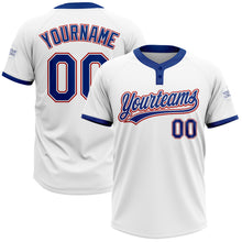Load image into Gallery viewer, Custom White Royal-Red Two-Button Unisex Softball Jersey