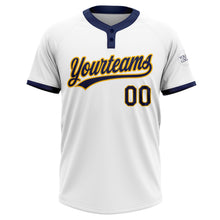 Load image into Gallery viewer, Custom White Navy-Gold Two-Button Unisex Softball Jersey