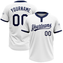 Load image into Gallery viewer, Custom White Navy Two-Button Unisex Softball Jersey