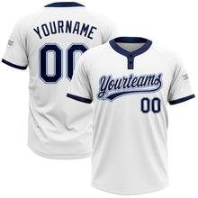 Load image into Gallery viewer, Custom White Navy-Powder Blue Two-Button Unisex Softball Jersey