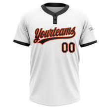 Load image into Gallery viewer, Custom White Black-Orange Two-Button Unisex Softball Jersey