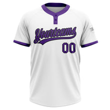 Load image into Gallery viewer, Custom White Purple-Black Two-Button Unisex Softball Jersey