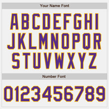Load image into Gallery viewer, Custom White Purple-Gold Two-Button Unisex Softball Jersey