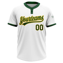 Load image into Gallery viewer, Custom White Green-Gold Two-Button Unisex Softball Jersey