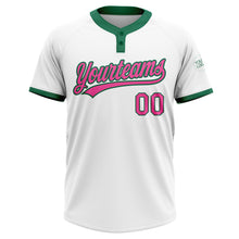 Load image into Gallery viewer, Custom White Pink-Kelly Green Two-Button Unisex Softball Jersey