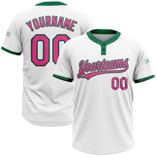 Load image into Gallery viewer, Custom White Pink-Kelly Green Two-Button Unisex Softball Jersey
