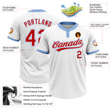 Load image into Gallery viewer, Custom White Red-Light Blue Two-Button Unisex Softball Jersey