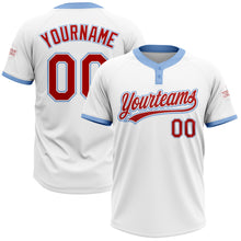 Load image into Gallery viewer, Custom White Red-Light Blue Two-Button Unisex Softball Jersey