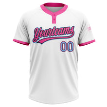 Load image into Gallery viewer, Custom White Light Blue Black-Pink Two-Button Unisex Softball Jersey