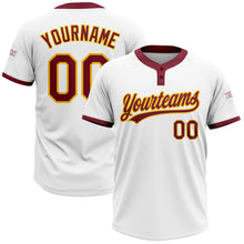 Load image into Gallery viewer, Custom White Crimson-Gold Two-Button Unisex Softball Jersey