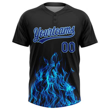 Load image into Gallery viewer, Custom Black Royal-Light Blue Flame 3D Pattern Two-Button Unisex Softball Jersey