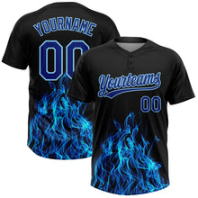 Load image into Gallery viewer, Custom Black Royal-Light Blue Flame 3D Pattern Two-Button Unisex Softball Jersey