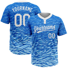 Load image into Gallery viewer, Custom Royal White-Light Blue 3D Pattern Two-Button Unisex Softball Jersey