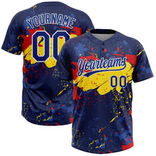 Load image into Gallery viewer, Custom Figure Royal Gold-Red 3D Pattern Two-Button Unisex Softball Jersey