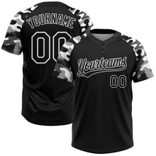 Load image into Gallery viewer, Custom Black Black-Camo 3D Pattern Two-Button Unisex Softball Jersey