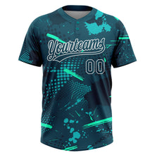 Load image into Gallery viewer, Custom Green Midnight Green-Teal 3D Pattern Two-Button Unisex Softball Jersey