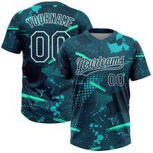 Load image into Gallery viewer, Custom Green Midnight Green-Teal 3D Pattern Two-Button Unisex Softball Jersey