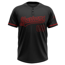 Load image into Gallery viewer, Custom Black Black-Red Two-Button Unisex Softball Jersey