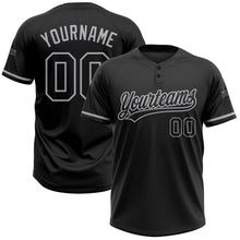 Load image into Gallery viewer, Custom Black Black-Gray Two-Button Unisex Softball Jersey