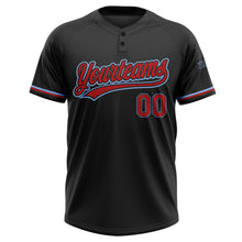 Load image into Gallery viewer, Custom Black Red-Light Blue Two-Button Unisex Softball Jersey