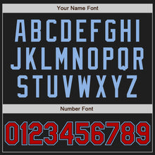 Load image into Gallery viewer, Custom Black Red-Light Blue Two-Button Unisex Softball Jersey