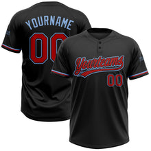 Load image into Gallery viewer, Custom Black Red-Light Blue Two-Button Unisex Softball Jersey