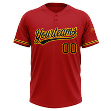 Load image into Gallery viewer, Custom Red Black-Yellow Two-Button Unisex Softball Jersey