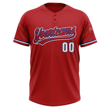 Load image into Gallery viewer, Custom Red White-Royal Two-Button Unisex Softball Jersey