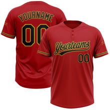 Load image into Gallery viewer, Custom Red Black-Old Gold Two-Button Unisex Softball Jersey