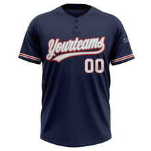 Load image into Gallery viewer, Custom Navy White Gray-Red Two-Button Unisex Softball Jersey