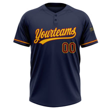 Load image into Gallery viewer, Custom Navy Crimson-Yellow Two-Button Unisex Softball Jersey