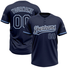 Load image into Gallery viewer, Custom Navy Navy-Light Blue Two-Button Unisex Softball Jersey
