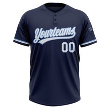 Load image into Gallery viewer, Custom Navy White-Light Blue Two-Button Unisex Softball Jersey