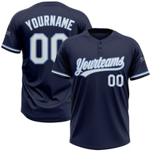 Load image into Gallery viewer, Custom Navy White-Light Blue Two-Button Unisex Softball Jersey
