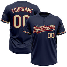 Load image into Gallery viewer, Custom Navy City Cream-Crimson Two-Button Unisex Softball Jersey