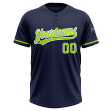 Load image into Gallery viewer, Custom Navy Neon Green-White Two-Button Unisex Softball Jersey