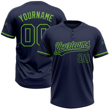 Load image into Gallery viewer, Custom Navy Navy-Neon Green Two-Button Unisex Softball Jersey