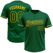 Load image into Gallery viewer, Custom Kelly Green Kelly Green-Yellow Two-Button Unisex Softball Jersey