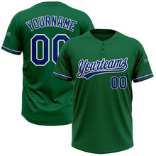 Load image into Gallery viewer, Custom Kelly Green Royal-White Two-Button Unisex Softball Jersey