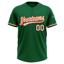 Load image into Gallery viewer, Custom Kelly Green White-Orange Two-Button Unisex Softball Jersey