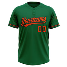 Load image into Gallery viewer, Custom Kelly Green Orange-Black Two-Button Unisex Softball Jersey