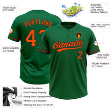 Load image into Gallery viewer, Custom Kelly Green Orange-Black Two-Button Unisex Softball Jersey
