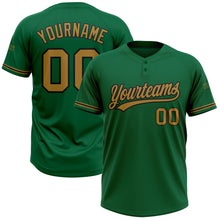 Load image into Gallery viewer, Custom Kelly Green Old Gold-Black Two-Button Unisex Softball Jersey