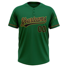 Load image into Gallery viewer, Custom Kelly Green Black-Old Gold Two-Button Unisex Softball Jersey