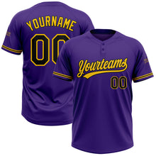 Load image into Gallery viewer, Custom Purple Black-Yellow Two-Button Unisex Softball Jersey