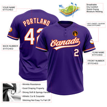 Load image into Gallery viewer, Custom Purple White-Orange Two-Button Unisex Softball Jersey