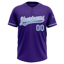 Load image into Gallery viewer, Custom Purple Light Blue-White Two-Button Unisex Softball Jersey