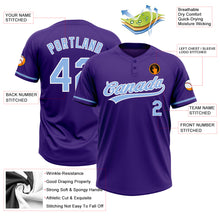 Load image into Gallery viewer, Custom Purple Light Blue-White Two-Button Unisex Softball Jersey